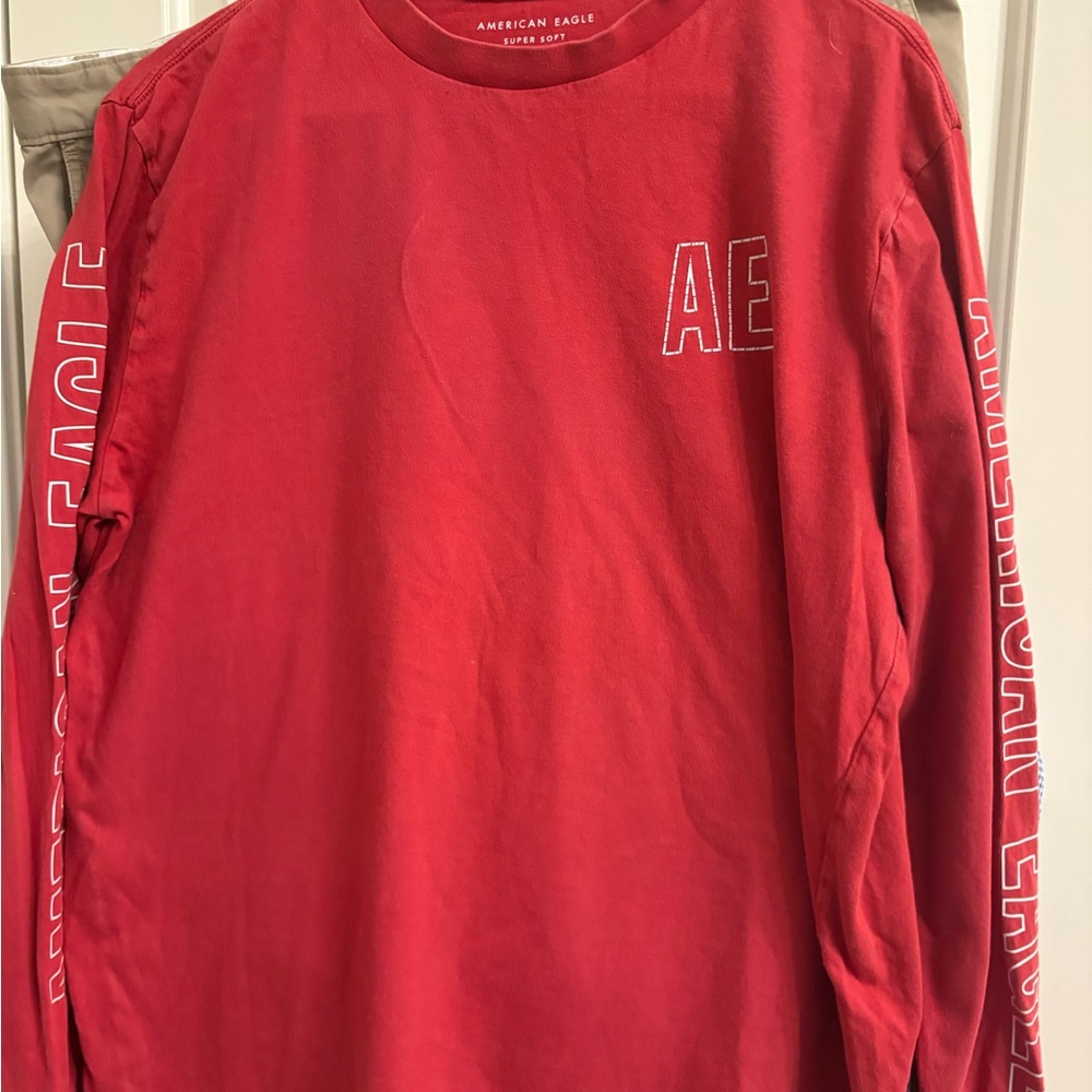 American Eagle Outfitters Bold Red Long Sleeve Tee